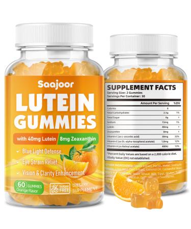 Saajoor Lutein & Zeaxanthin Gummies - Eye Vitamin Supplement with 40mg Lutein & 8mg Zeaxanthin to Support Macular Vision & Overall Eye Health Naturally Orange Flavor 60 Count