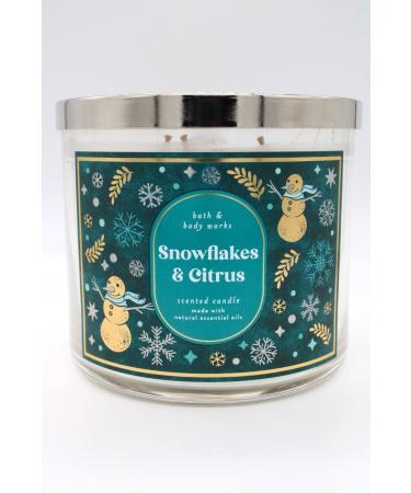 Bath & Body Works White Barn 3-Wick Candle w/Essential Oils - 14.5 oz - 2021 Christmas Scents! (Snowflakes & Citrus)