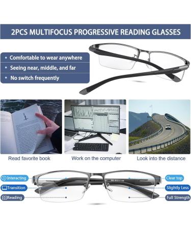 2 Pack Multifocus Progressive Reading Glasses for Men - Blue Light Blocking TR90 & Metal Frame 2.5x Magnification Grey - Buy Online on GoSupps.com