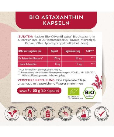 Bio Astaxanthin 12 mg - Vegan 60 Capsules | Natural Antioxidant from Haematococcus Pluvialis | Optimized Bioavailability with Olive Oil | High Dose Additive-Free Supplements - Buy Online on GoSupps.com