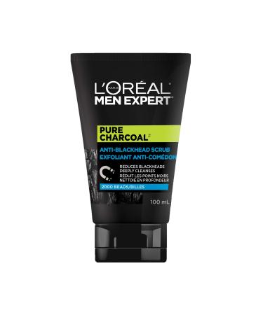 L Or al Paris Anti-Blackhead Scrub for Men Pure Charcoal Men Expert Skincare With Oak Charcoal to Reduce Blackheads and Deeply Cleanse Skin 100 ml Pure Charcoal Blackhead Scrub - 100ml