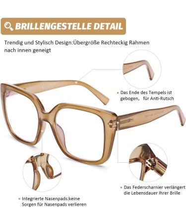 DOOViC Blue Light Filter Oversized Reading Glasses for Women - Stylish Modern JS028 in Brown (1.0x) Protect Your Eyes Now! - Buy Online on GoSupps.com