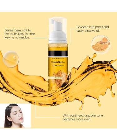 Turmeric Face Cleanser Clear & Soothe Mousse Cleanser Turmeric Cleanser For Gently Cleaning Pores Moisturising Face Wash Women Deep Cleansing Brightening Foaming Cleanser Daily Makeup - 60ml - Buy Online on GoSupps.com