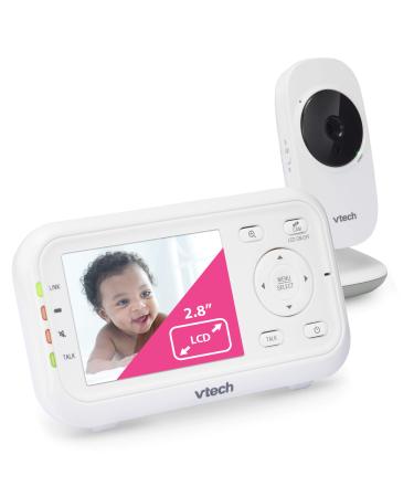 VTech Video Baby Monitor with 1000ft Long Range, Auto Night Vision, 2.8 Screen, 2-Way Audio Talk, Temperature Sensor, Power Saving Mode, Lullabies and Wall-mountable Camera with bracket, White 2.8" screen