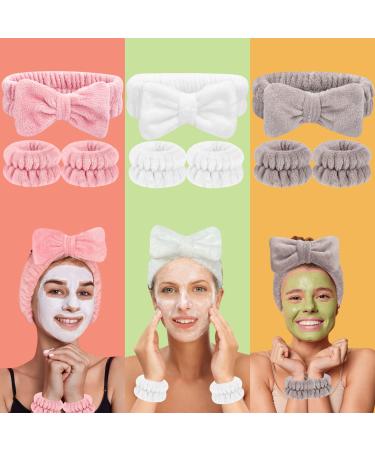 mjyphdm Headbands and Wristband Set for Face Washing Microfiber Women's Hairbands Wrist Towels Set for Bath  Makeup and Fitness - Soft  Stretchy  and Durable(3 Pairs) Beige Pink White 9 PCS