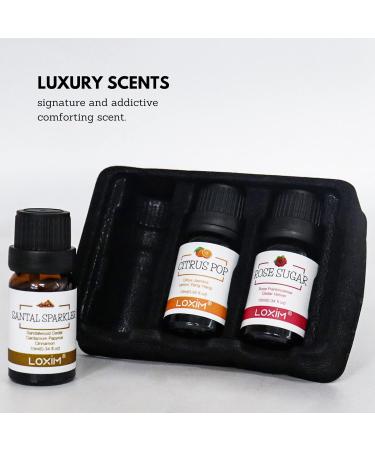 LOXIM Discovery Collection Essential Oil Set - 3 Fragrance Oils for Aromatherapy | 100% Pure Natural Scents - Santal Sparkle Rose Sugar Citrus Pop - Buy Online on GoSupps.com