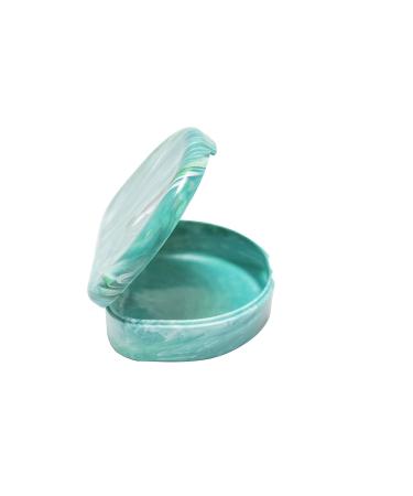 Orthodontic Retainer Case With Hinged Lid Snaps Portable Denture Cases Mouthguard Case for Retainer and Dentures (Green Marble)