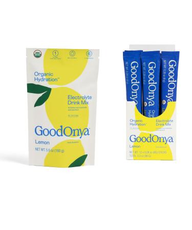 GOODONYA Organic Hydration Electrolyte Powder 20 Servings & Stick Packs 12ct | Lemon, Plant-Based