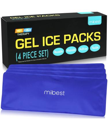 MIBEST Gel Ice Pack (4 Piece Set) - Ice Packs for Knee Pain Relief Cold Therapy Hot Therapy Use with Knee Wrap and Ice Pack Wrap for Elbow Shoulder Hip Lower Back Men Women