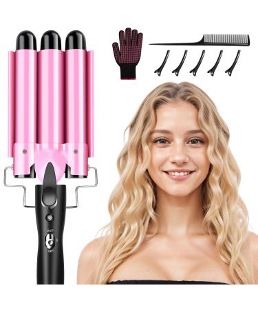 Dazspirite 3 barrels of wave iron 25mm for large curlers wave iron for hair with adjustable temperature curling iron 3 barrels for long/short hair hair styles 25mm-3pink
