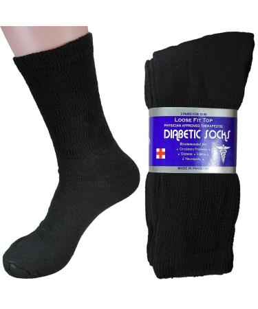 3 Pairs Mens Circulatory Diabetic Crew Calf Socks Health Cotton 13-15 Black