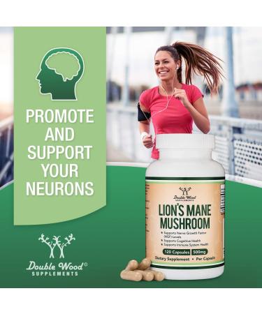 Lions Mane Mushroom Capsules - 120 ct. Vegan Nootropic Brain & Immune Support - Made in USA by Double Wood - Buy Online on GoSupps.com