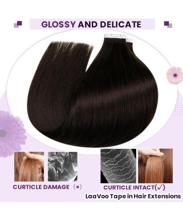LAAVOO Seamless Real Hair Extensions - Dark Brown 35cm Tape-In 25g 10 Pcs | Remy Human Hair Skin Weft - Buy Online on GoSupps.com