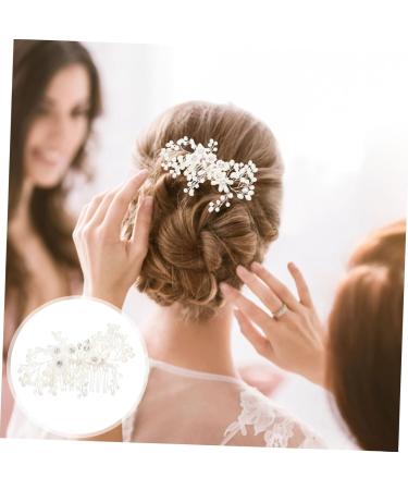 Ipetboom Flower Rhinestone Hair Comb Floral Headpiece Bride Hair Clip Creative Hair Comb Bridal Hair Decor Floral Hair Clip Rhinestone Side Comb Tiara White Plastic Pearl Women's Wedding - Buy Online on GoSupps.com