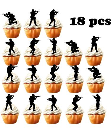 18pcs Army Cupcake Toppers for Boys Men Happy Birthday Army Party Decorations Supplies Glitter Military Army Dessert Cake Decorations Topper - Buy Online on GoSupps.com