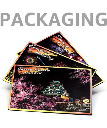 Magic Scratch Art Paper 7.9x5.5 - Rainbow Landscape Engraving DIY Crafts Set for Adults & Kids - 12 Sheets Scratch Postcards, Drawing Pens & Tools - Fireworks Series - Buy Online on GoSupps.com