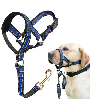 Barkeless muzzle bleine for heavy pullers no pulling stylish halter for medium -sized and large aggressive dogs gentle dog harnesses against pulling and suffocating the pet on walks S blue