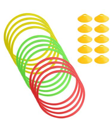 TNZMART Speed Agility Rings Set Multicolor Soccer Training Rings Set Multifunction Agility Training Rings with 10 Cones 12 package