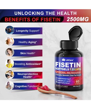 LILICARE Fisetin Supplement - Liposomal Super Absorption 98% Pure 1200mg with Quercetin, Resveratrol, Green Tea Extract for Healthy Aging & Longevity, Skin Health, Brain & Antioxidant - 60 Softgels - Buy Online on GoSupps.com