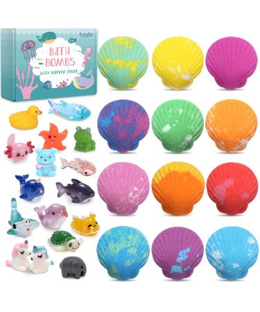 Bath Bombs for Kids with Toys Inside for Girls Boys - 12 Handmade Kids Bubble Bath Fizzies Bomb with Surprise Sea Animals Toys, Moisturize Gentle and Kids Safe (Toy May Vary)