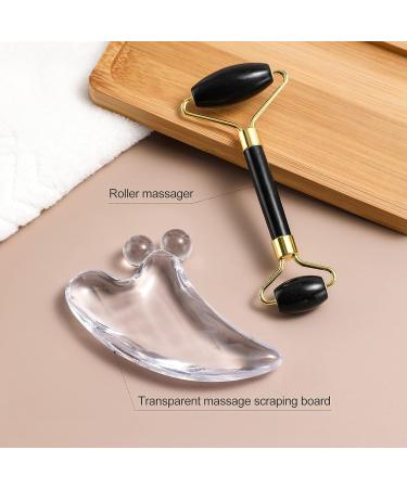 BS-MALL Jade Roller & Gua Sha Scraping Board Set - Anti Aging Black Obsidian Face Roller Massager for Face, Neck, and Body - Muscle Massage Tool - Buy Online on GoSupps.com