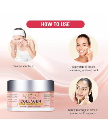 Eartho Essentials Ayurvedic Collagen Hydro Booster Cream with Hyaluronic Acid Honey and Vit-E 50 Grams - Buy Online on GoSupps.com