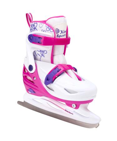 Xino Sports Adjustable Ice Skates - for Girls and Boys, Two Awesome Colors - Blue and Pink, Soft Padding and Reinforced Ankle Support, Fun to Skate! Pink Medium Big Kid (1-4)