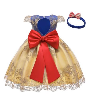 MYRISAM Baby Girls Birthday Wedding Party Dresses w/Headwear Princess Embroidery Bowknot Dress Christening Baptism Tutu Gown 2-3 Years Y Yellow