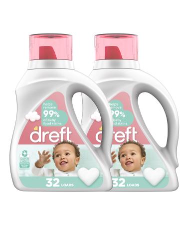 Dreft Stage 2: Baby Laundry Detergent Liquid Soap, Natural for Newborn, or Infant, HE, 64 Total Loads (Pack of 2) - Hypoallergenic for Sensitive Skin,50 Fl Oz (Pack of 2) Dreft Detergent Only