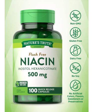 Nature's Truth Flush Free Niacin 500mg | 100 Capsules | Non-GMO & Gluten-Free - Buy Online on GoSupps.com