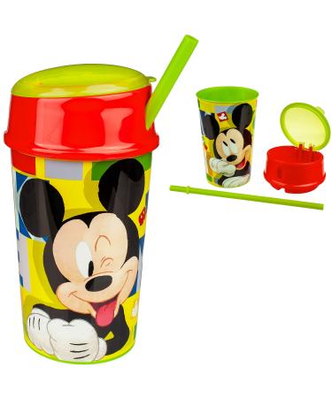 2in1: drinking cup with straw + cover & fruit compartment Disney - Mickey Mouse 2 Subject - 400 ml - BPA free - children - plastic plastic - yoghurt cup/muesli .. without names