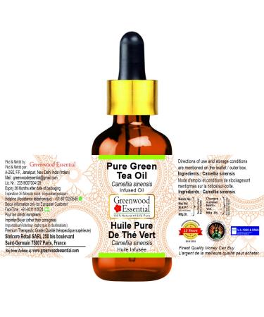 Greenwood Essential Green Tea Oil (Camellia sinensis) with Glass Dropper | Infused | Natural | Undiluted | For Diluting Essential Oils | For Skin & Massage | Men & Women | 100ml (3.38 oz) - Buy Online on GoSupps.com