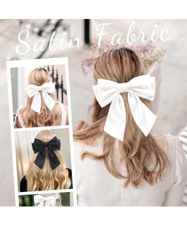 2Pcs Big Satin Layered Hair Bows for Women Girls - 8 Inch Large Hair Clip Barrette French Style Hair Accessories in White and Black - Buy Online on GoSupps.com