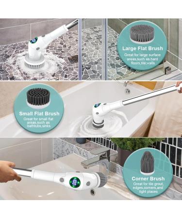 Electric Spin Scrubber Cordless Cleaning Brush with 8 Replaceable Brush Heads and Adjust Extension Handle LED Light Real-time Power Display 3 Speeds IPX7 Waterproof Shower Scrubber - Buy Online on GoSupps.com