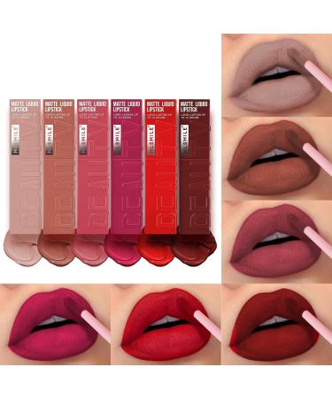 Matte Liquid Lipstick Matte Velvet Lip Gloss Lip Makeup Gift for Women (6 set)