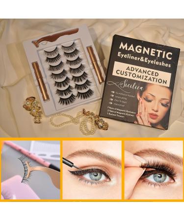 Sicilica 2023 Design Magnetic False Eyelashes Set - Waterproof, 7 Pairs for Natural Look, Cat Eye, Long & Thick - Ideal for Various Occasions - Buy Online on GoSupps.com