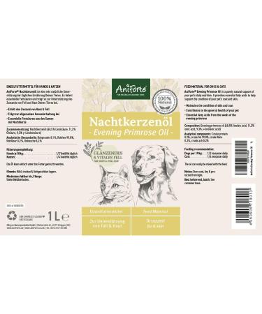 Aniforte Evening Primrose Oil for Dogs & Cats - 1L Cold-Pressed Omega 6 & 9 - Shiny Fur Vital Skin Immune Support | BARF Addition - Buy Online on GoSupps.com
