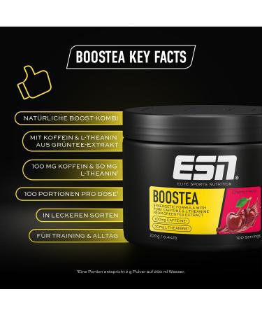 Buy ESN Boostea Cherry 200g - Vegan Caffeine Booster with L-Theanine & Green Tea Extract | 100 Portions | Made in Germany - International Shipping - Buy Online on GoSupps.com