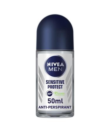 NIVEA MEN Sensitive Protect Antiperspirant Deodorant Pack of 6 (6 x 50 ml) Men's Deodorant with 0 Percent Alcohol 48 Hour Antiperspirant for Men Roll Deodorant Chamomile 40 ml (Pack of 6)