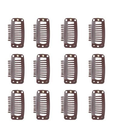 Wig Clips 32mm Snap Clips Wig Teeth Combs U Shape Metal Clips 6 Teeth Combs Clips for Hair Extensions and Wefts(Brown)