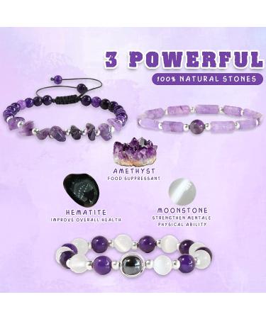 Vinswet Moonstone Amethyst Slimming Bracelets - Crystal Healing Energy Stones for Women (3Pcs) - Buy Online on GoSupps.com