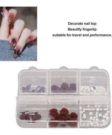 Nail Art Rhinestones Kit Dark Red Butterfly Nail Charms Glittering 3D Flower Portable Nail Charms Vintage Nail Charms Kit Transparent with 6 Grid Storage Box - Buy Online on GoSupps.com