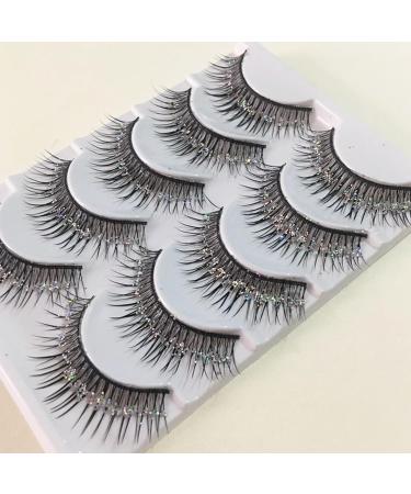 YOXIER Super Soft False Eyelashes Girls 5 Pairs/set Glitter Sequins Dramatic 3d Wispy Curly Fluffy Reusable Women Fake Lashes Stage Performance Party Makeup Black - Buy Online on GoSupps.com