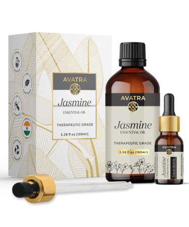 Avatra Pure Jasmine Essential Oil for Diffuser Aromatherapy Perfume Shampoo Pure & Natural Jasmine Oil 3.38Oz Jasmine 3.38 Fl Oz (Pack of 1)