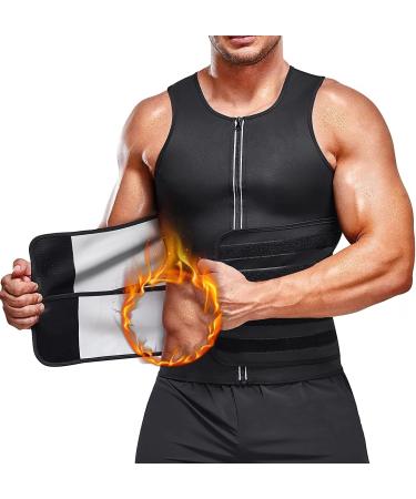 Kumayes men's sauna sweat vest belly girdle neoprene fitness corset belly path shirt with sauna effect tank top shapewear xxl black