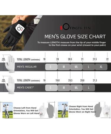 FINGER TEN Men's Left Hand Golf Gloves Rain Grip 3 Pack - All Weather Durable in Small, Medium, Large, XL - White, Black, Blue, Red, Brown - Medium/Large Left - Buy Online on GoSupps.com