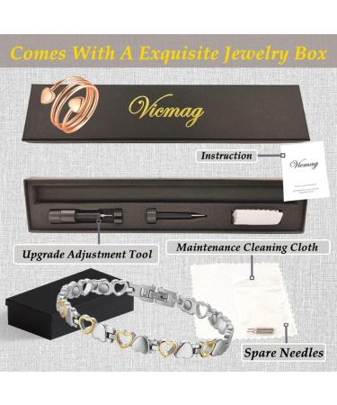 Shop Vicmag Magnetic Bracelets for Women - Titanium Steel 3500 Gauss Magnets Heart Design Gift with Distance Tools - Buy Online on GoSupps.com