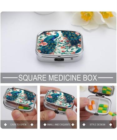 Beautiful Peacock Flowers Print Pill Box - 2 Compartment Portable Metal Pill Organizer for Travel & Purse - Buy Online on GoSupps.com