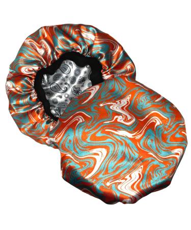 Bonnet for Men - Silk Satin Bonnet for Curly Hair  Dreads & Braids - Double Sided Nightcap for Sleeping Used by Men & Women (Miami Orange & Blue/White Paisley)