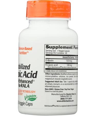 Buy Doctors Best Stabilized R-Lipoic Acid 100 MCG - Gluten Free Veggie Capsules | 60 Count - International Shipping Available - Buy Online on GoSupps.com